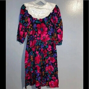 Picture Me A-Line Dress Floral Lace Trim Balloon Sleeve Vintage Teen Sz 8/3